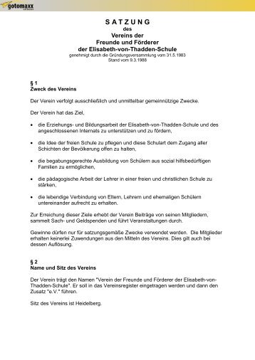 Satzung des Vereins - Verein der Freunde & Förderer der E.-v.