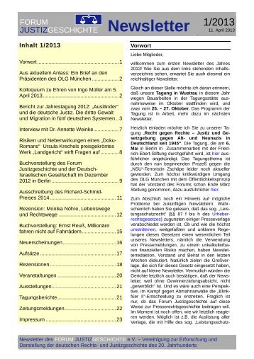 Newsletter Nr. 1 / 2013 - Forum Justizgeschichte eV