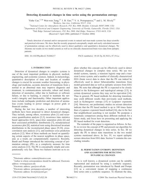Detecting dynamical changes in time series using the permutation ...