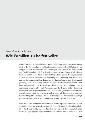 Franz Xaver Kaufmann: Wie Familien zu helfen wäre - frauennrw.de