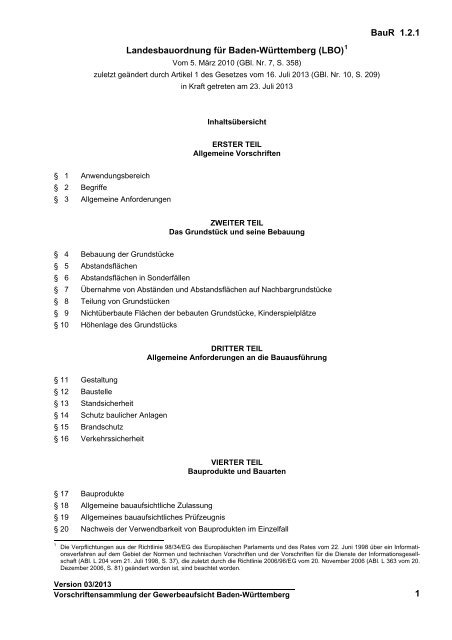 Landesbauordnung - Gewerbeaufsicht - Baden-Württemberg