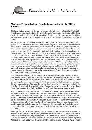 Pressemitteilung Besichtigung DHU - Freundeskreis Naturheilkunde ...