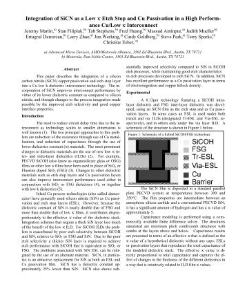 Integration of SiCN as a Low k Etch Stop and Cu Passivation in a ...