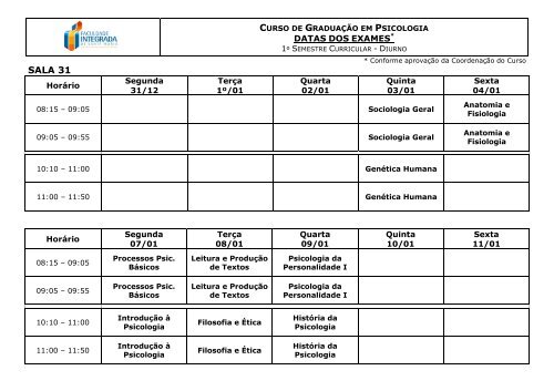 Calendário da Psicologia - FISMA