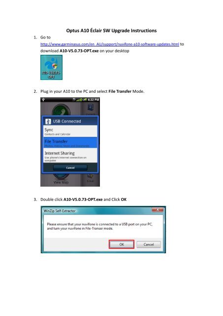 Optus A10 Éclair SW Upgrade Instructions - Garmin-Asus