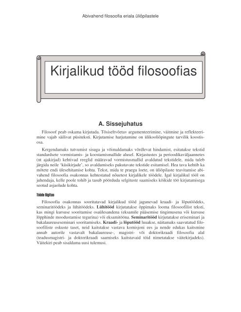 Kirjalikud tööd filosoofias - Tartu Ülikool Filosoofiateaduskond