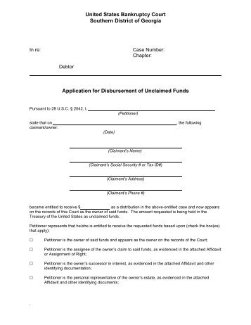 Application for Disbursement of Unclaimed Funds - Southern District ...