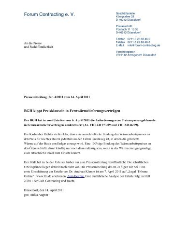 BGH kippt Preisklauseln in Fernwärmelieferungsverträgen - Forum ...