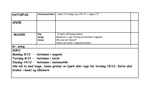 Info og ukeplan for 9.trinn 2010/2011 Uke - Frosta kommune