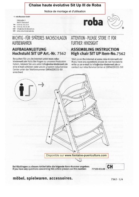 Chaise haute evolutive Sit Up de Roba - Notice de montage
