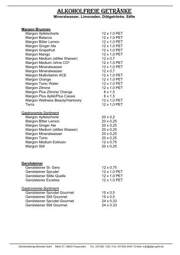 Alkoholfreie Getränke - Getränkefachgroßhandel Grahl