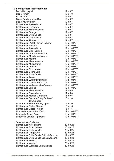 Alkoholfreie Getränke - Getränkefachgroßhandel Grahl