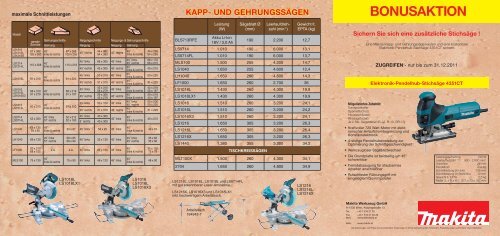 Makita Kapp- Gehrungssäge Bonusaktion 1.10. - 31.12.11 - freytool