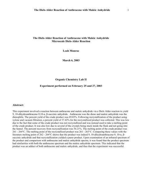 diels alder reaction lab report