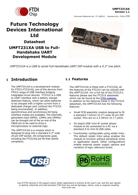 UMFT231XA USB to Full-Handshake UART Development ... - FTDI