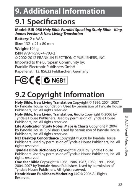 Holy Bible - Franklin Electronic Publishers, Inc.