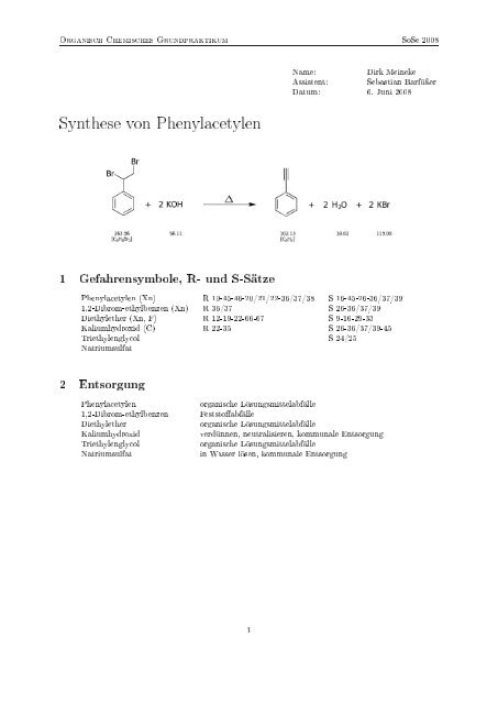 Synthese von Phenylacetylen