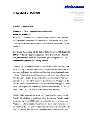 PRESSEINFORMATION - Steinemann Technology AG