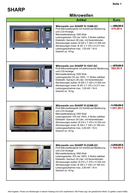 Sharp Mikrowellen - Gastro-Ausverkauf.de