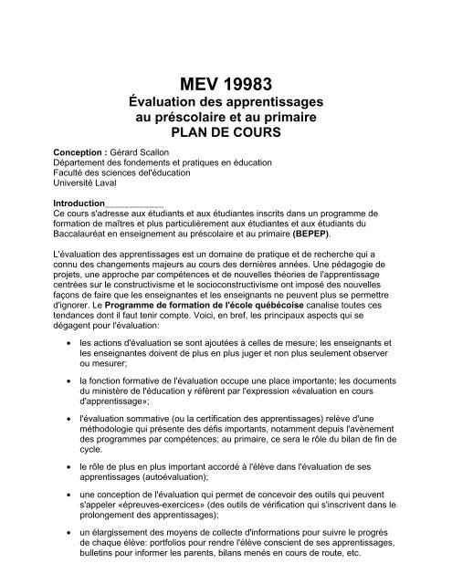 MEV 19983 - Faculté des sciences de l'éducation - Université Laval