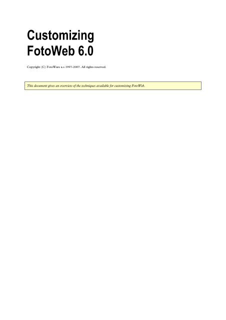 FotoWeb 6.0 User Guide - Customization - FotoWare
