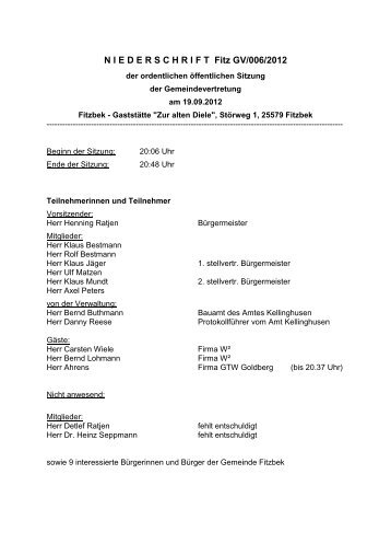 Protokoll Gemeindevertretung 19.09.2012 - Fitzbek