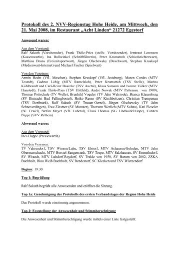 Protokoll des 2. NVV-Regionstag Hohe Heide, am Mittwoch, den 21. ...