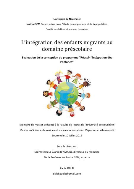Lintégration Des Enfants Migrants Au Domaine Préscolaire - 