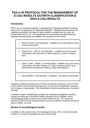 Protocol for the Management of E.Coli Results Outwith Classification