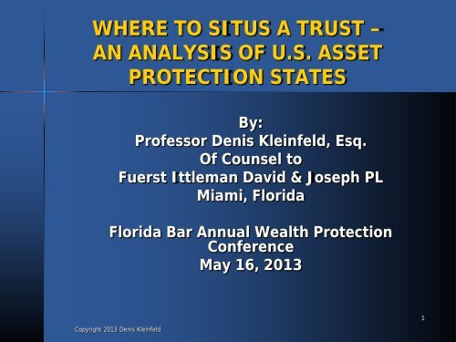 Where to Situs a Trust: An Analysis of U.S. Asset Protection States