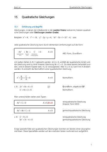 15 Quadratische Gleichungen