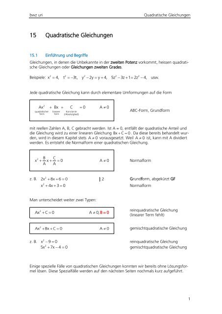 15 Quadratische Gleichungen