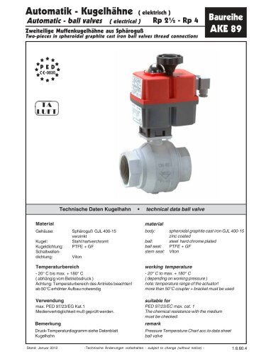 Datenblatt Automatik Kugelhahn AKE 89 - G. Bee GmbH