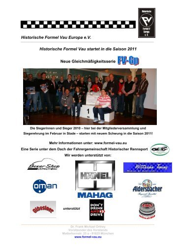 Newsletter Saisoneröffnung 2011 - Historische Formel Vau Europa