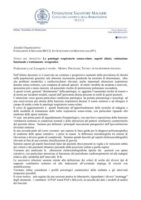 Le patologie respiratorie sonno-relate - Fondazione Salvatore Maugeri
