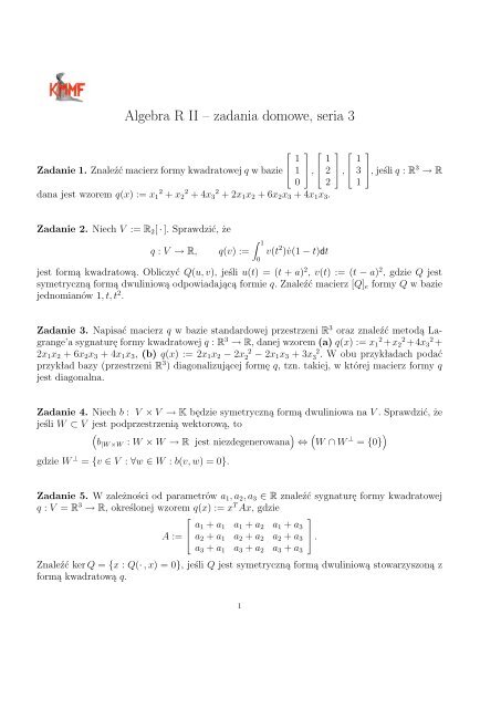 Algebra R II – zadania domowe, seria 3