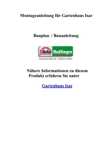 Montageanleitung für Gartenhaus Isar Bauplan ...