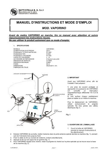 manuel d'instructions et mode d'emploi mod. vaporino