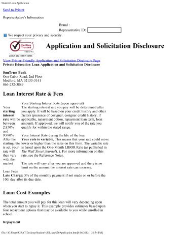 Private Loan Application Sample Disclosures - Frostburg State ...