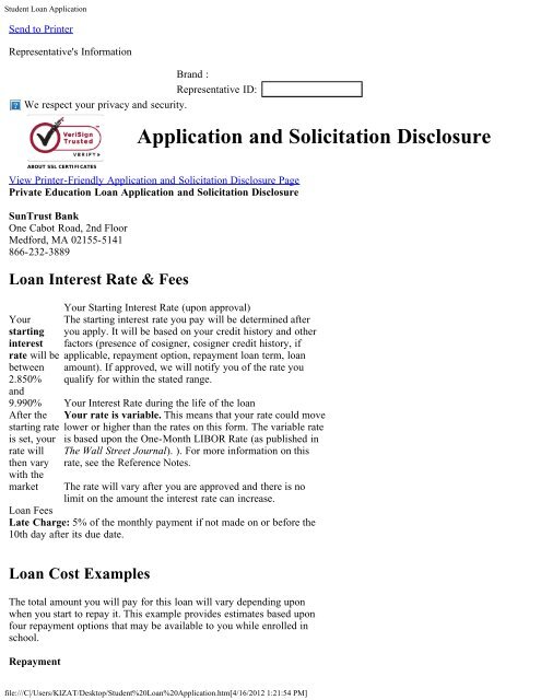 Private Loan Application Sample Disclosures - Frostburg State ...