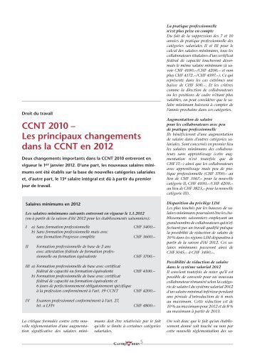 Les principaux changements dans la CCNT en 2012 - GastroBern