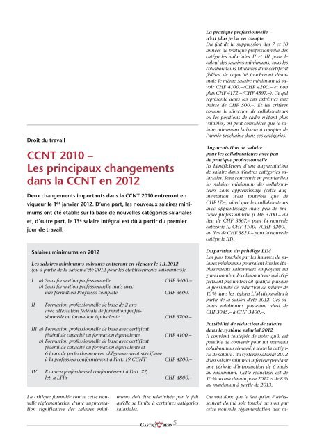 Les principaux changements dans la CCNT en 2012 - GastroBern