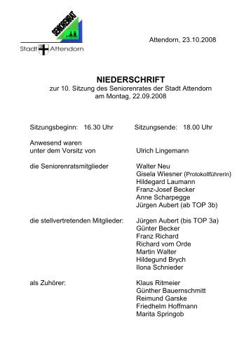 Protokoll zur 10. Sitzung am 22.09.2008 - Attendorn