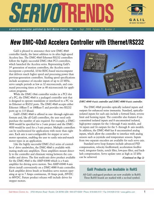 New DMC-40x0 Accelera Controller with Ethernet/RS232 - Galil