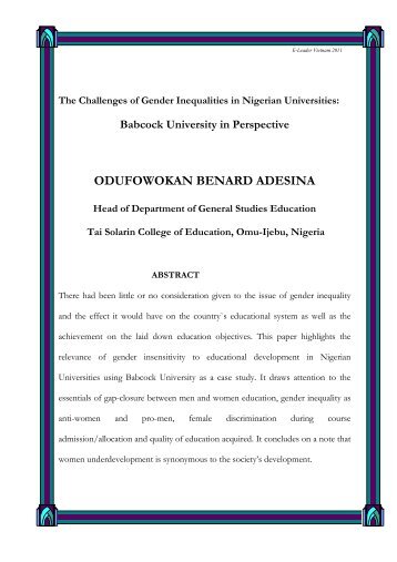The Challenges of Gender Inequalities in Nigerian Universities - CASA