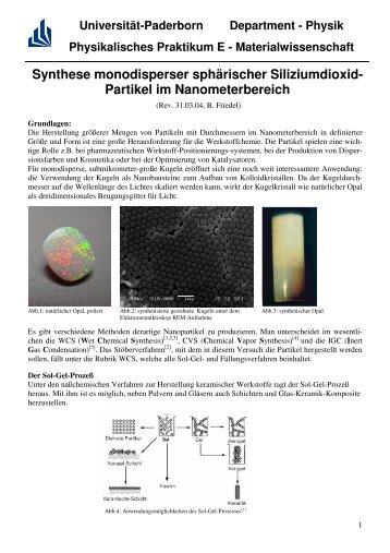 Synthese monodisperser sphärischer Siliziumdioxid- Partikel im ...