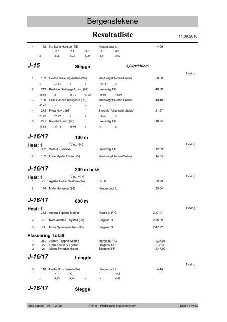 Resultatliste - Komplett - Friidrett.no