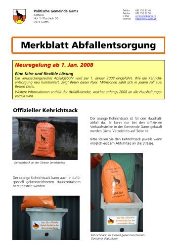 Merkblatt Abfallentsorgung Gams, Druckversion - Gemeinde Gams
