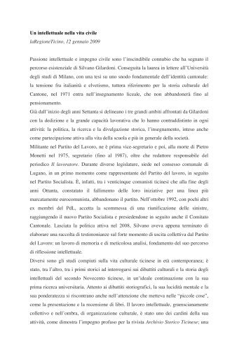 Silvano Gilardoni, un intellettuale nella vita civile - Fondazione ...