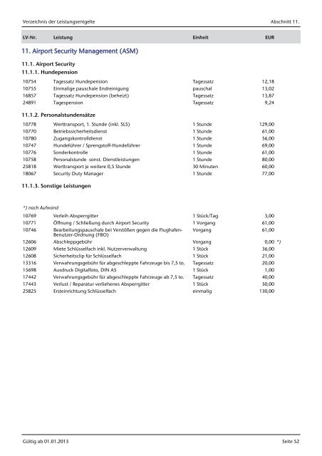 Verzeichnis der Leistungsentgelte - Fraport AG